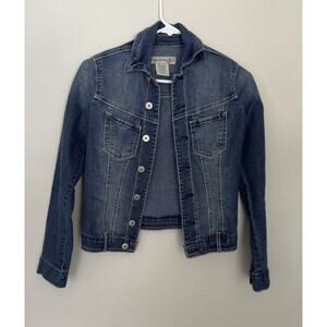 Vintage Paris Blues Dark Wash Denim Fitted Ladies Jean Jacket Size Small